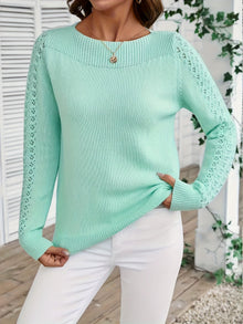 Pauliina - Lässiger Langarm Pullover Mit Lochmuster – Grün
