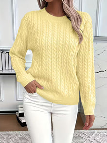 Doris | Damen Gemütlicher Winter-Zopfmuster-Strickpullover – Gelb