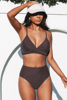 Rachelle Bikini-Set mit hohem Bund – Dunkelbraun