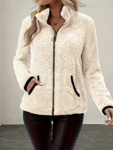 Galiena – Fuzzy-jacke MIT Langen Ärmeln Und Reißverschluss – Cremefarben
