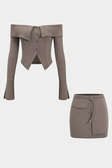 Lilly | Elegantes Off-Shoulder Set mit Minrock – Taupe