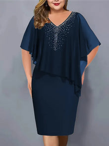 Amelie – Chiffon-kleid MIT V-ausschnitt Und Strassverzierung – Dunkelblau