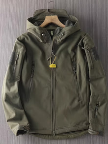 Warme Unifarbene Winddichte Outdoorjacke Mit Taschen Für Herren | Perfekt für Outdoor-Aktivitäten – Army Green