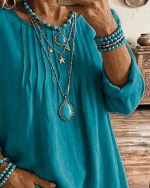 Taireen – Tunika Bluse im Boho Stil Mit Falten – Türkis