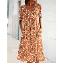 Jehaia - Lässiges Kleid mit Rundhalsausschnitt und Blumenmuster – Orange