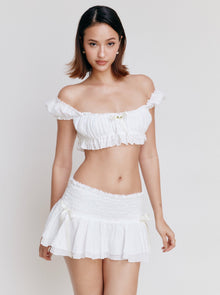 Zweiteiliges Rüschen-Set | Kurzes Top & Minirock | Romantischer Stil – Weiß