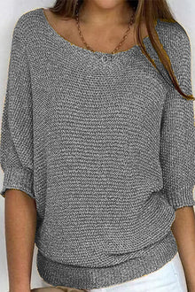 Damen Basic Rundhals Top Einfarbig Casual – Grau