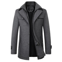 Eleganter Herrenmantel aus Wollmischung mit hohem Kragen – Grau