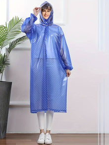 Wasserdichte Damen-Regenjacke mit Kapuze und modischem Punktmuster – Blau