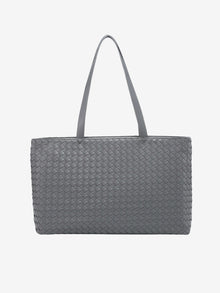 Emilia | Große gewebte Damen-Tote aus veganem Leder mit Reißverschluss – Grau