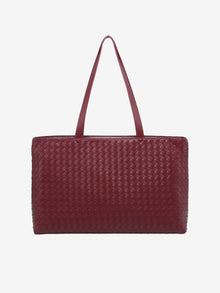 Emilia | Große gewebte Damen-Tote aus veganem Leder mit Reißverschluss – Weinrot