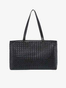 Emilia | Große gewebte Damen-Tote aus veganem Leder mit Reißverschluss – Schwarz