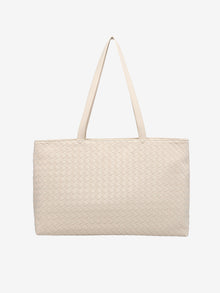 Emilia | Große gewebte Damen-Tote aus veganem Leder mit Reißverschluss – Grauweiß