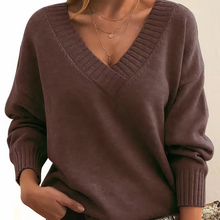 Leocadia - Eleganter Pullover mit V-Ausschnitt – Rotbraun