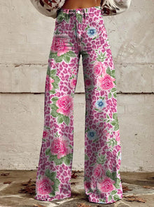 Cathleen - Weite Damenhose mit weitem Bein – Rosa Blume