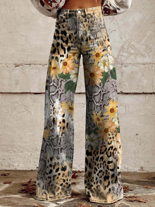 Cathleen - Weite Damenhose mit weitem Bein – Leoparden