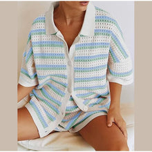Strick-Set mit Oversized Shirt | Elastische Shorts | Lässiger Komfort – Blau