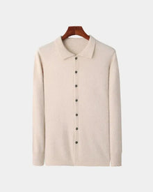 Adam | Herren Polo-Strickjacke – Gestrickte Polo Cardigan Herren – Beige