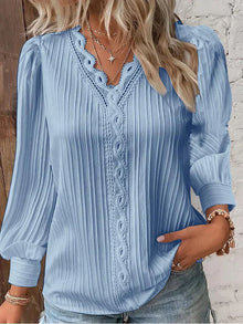 Hannah | Glockenärmel Transparenter Einsatz Bluse – Hellblau