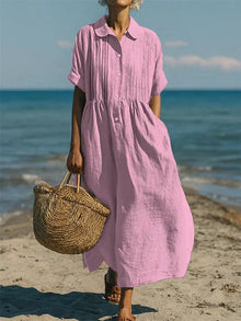 Janny – Elegantes Fließendes Baumwoll Shirtkleid – Rosa