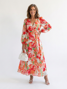 Althea | Langärmliges Blumenkleid Maxi – Orange