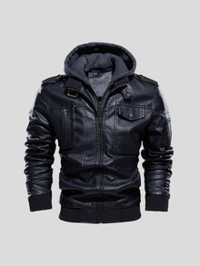 Edem – Lederjacke Mit Reißverschlusstaschen – Marineblau