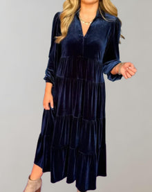 Midikleid aus Samt | Stufen-Design | Elegant und Bequem – Blau