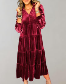 Midikleid aus Samt | Stufen-Design | Elegant und Bequem – Rot
