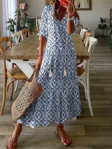 Anna™ – Damen Bohemian Sommerkleid mit Fließender Silhouette – Dunkelblau