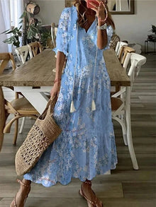 Anna™ – Damen Bohemian Sommerkleid mit Fließender Silhouette – Hellblau