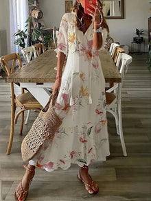 Anna™ – Damen Bohemian Sommerkleid mit Fließender Silhouette – Beige