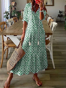 Anna™ – Damen Bohemian Sommerkleid mit Fließender Silhouette – Grün