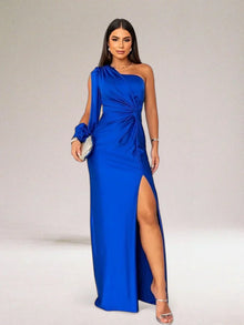 Asymmetrisches Einärmeliges Abendkleid - Joy – Blau