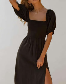 Ava - Langes Kleid mit quadratischem – Schwarz