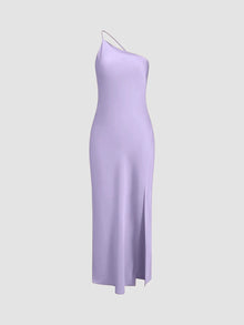 Damen Rückenfrei Maxi Satin Kleid – Lila