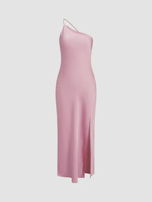 Damen Rückenfrei Maxi Satin Kleid – Rosa