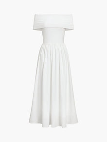 Damenkleid Satin Off-Shoulder mit elegantem Schnitt – Weiß