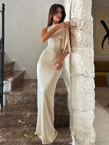 Seraphina | Elegantes Bodycon Satin Maxikleid – Zeitlose Abendgarderobe – Beige