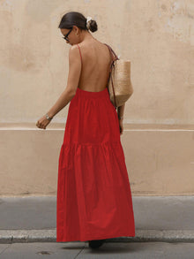 Unifarbenes rückenfreies Langkleid – Rot
