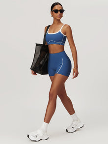 Nahtlose High-Waist Sportshorts – Blau