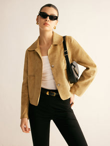 Wildlederjacke | Kurzschnitt | Elegante Silhouette – Hellbraun