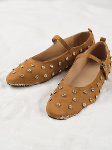 Elegante Velours-Ballerinas mit Strassdetails – Stilvoll & Bequem – Kastanienbraun