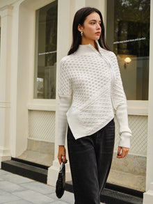 Trendige Strickjacke Damen | Asymmetrische Form & Strukturierter Strick – Weiß