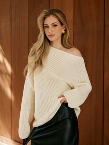 Oversize Strickpullover Damen | Off-Shoulder Look & Lässiger Stil – Weiß