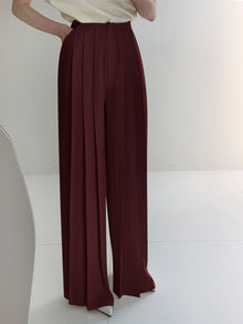 Elegante High-Waist Plissee-Hose mit weitem Bein – Büro & Freizeit – Burgunderrot