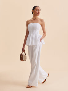 Weit geschnittene Baumwollhose – White