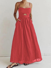 Maxikleid aus Baumwolle mit Cut-Outs und Taschen – ärmellos, elegant – Rot