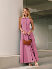 Ärmelloses Maxi-Hemdblusenkleid mit Knöpfen – Rosa