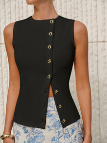 Damen Strickweste mit asymmetrischem Knopfdesign – Leichte Sommerweste elegant – Schwarz