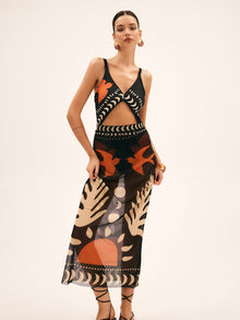 Maxi Mesh Rock mit Vogelprint – Leichtes Strand-Cover-Up – Schwarz